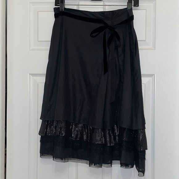 Free People Dresses & Skirts - Free People Black & Silver Tiered Ruffle Hem Skirt